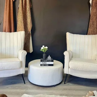 A Pair Modern Boucle Fabric Wingbacks with Large Ottoman &#64; R12900.00