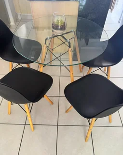 Garden, Dinning Room Black Chairs & Glass Coffee Table - 5 Piece