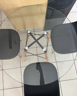 Garden, Dinning Room Black Chairs &amp; Glass Coffee Table - 5 Piece