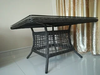 Wicker Table with Glass Top