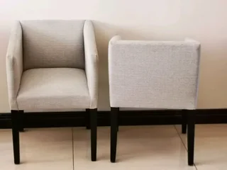 X2 upholstered armchairs hertex fabric. In good condition