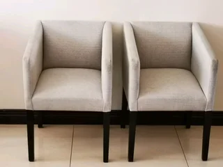 X2 upholstered armchairs hertex fabric. In good condition