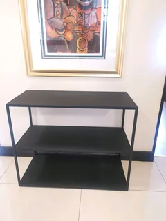 Modern two tier steel shelf in black. Dimensions W100/H80/D45