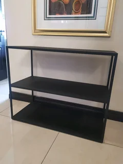 Modern two tier steel shelf in black. Dimensions W100/H80/D45