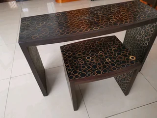 Console/Desk/Server plus a matching side table.