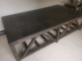 Large coffee table, black Caesar Stone top on wood. Dimensions W160/D90/H46