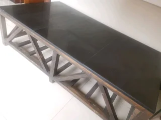 Large coffee table, black Caesar Stone top on wood. Dimensions W160/D90/H46