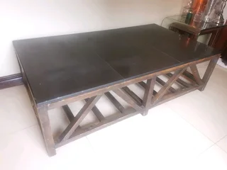 Large coffee table, black Caesar Stone top on wood. Dimensions W160/D90/H46