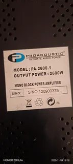 Pro acoustic ultimate 2600w monoblock