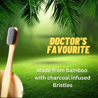 Adult  Organic Bamboo Manual Toothbrush With Nano Bristles-Charcoal Infused Biodegradable BPA Free