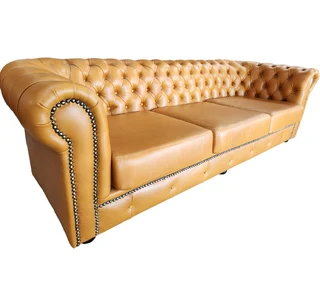 Chesterfield 3 Seater Couch – Exotic genuine Full Leather Mustard