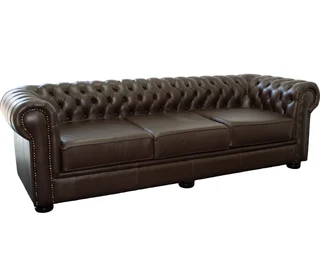 Chesfield 3 Seater Couch – Genuine Full Leather D/brown (xl Deep Seat)