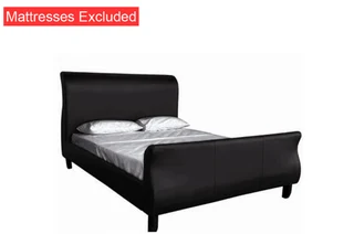 Sleigh Double Bed Pu Leather Black