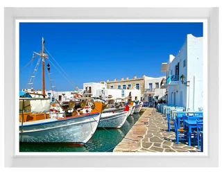 Greek Harbour Print (550 X 825) White Frame Painting
