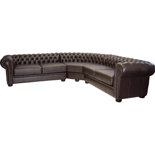 Genuine Full Leather Chesfield 5 Seater Corner Couch Special – D/brown (xl Deep Seat)
