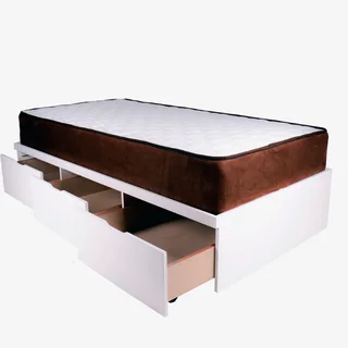 Basebed With 3 Drawers Single Extra length Painted White (Excl. Mattress)
