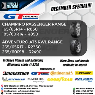 GT Radial - 165/65R14 - 265/60R18 Tyres