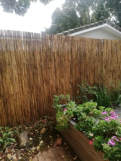 Wooden fence latle bamboo and Roll on grass