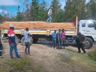 Wooden fence latle bamboo and Roll on grass