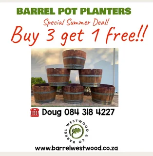Garden Barrel Planters - French Oak wine Barrels. Barrel Westwood & Co (Pty) Ltd. R 450 each!