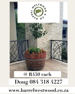 Garden Barrel Planters - Barrel Westwood &amp; Co (Pty) Ltd. R450 each!