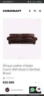 Coricraft Afrique genuine leather 3 and 4 seater lounge suite
