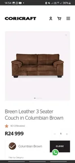 Coricraft Breen genuine leather couch