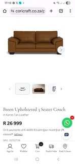 Coricraft Breen genuine leather 2 piece lounge suite