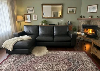 Dark chocolate brown genuine leather slouch Lshape daybed