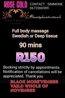 Full body massage on special 90mins for 150