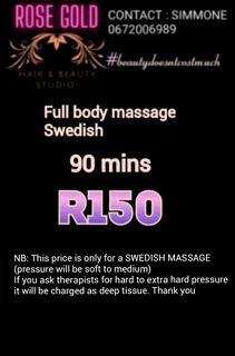 Full body Swedish 90mins @150