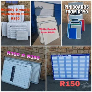 White and pin boards, magnetic white boards, monthly & yearly planners etc available