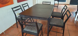 Fully Refurbished Mid Century Dining Table and 6 Reupholstered Chairs