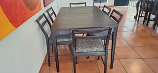 Fully Refurbished Mid Century Dining Table and 6 Reupholstered Chairs
