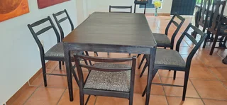 Fully Refurbished Mid Century Dining Table and 6 Reupholstered Chairs