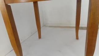 Round wooden table in good condition.Nice wood and polishes up nicely.PLUS Oak chair