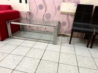 Triple glaze glass tv stand with steel frame