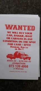 I BUY any Cars,Bakkies,Kombie&#39;s R5000-R150000!