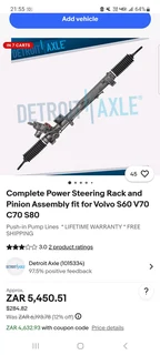 Genuine 2000 - 2009 Volvo S60, V70 ,S80 or XC90 power steering rack in perfect condition Price R1500