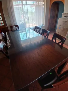 Dinning room table solid wood with glass top