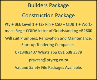 Durban Company Registrations Pty  BEE + Tax Pin R980 - pay after reg. Vat Reg WCA  071 3483407