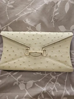 Lorenzi Ostrich Leather clutch handbag in Cream for Sale