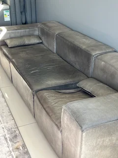 Grey leather couch
