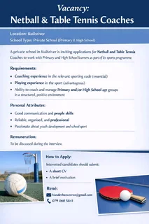 Netball&Table Tennis Coach wanted