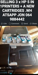 3 x Hp Printers plus colour and black cartridges. Whatsapp Jon 064 9884442