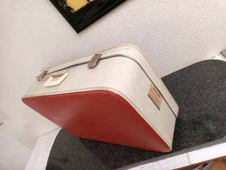 Red and cream retro suitcase.