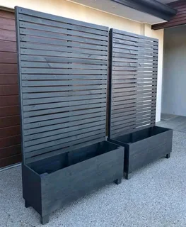 Planter boxes and wood fencing