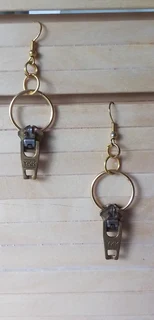 YKK Gold Toned Metal Zip Pull Small Hoop Earrings