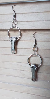 YKK Stainless Steel and Silver Toned Metal Zip Pull Small Hoop Earrings