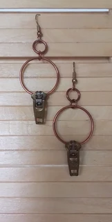 YKK Bronze and Copper Zip Pull Medium Size Hoop Earrings
